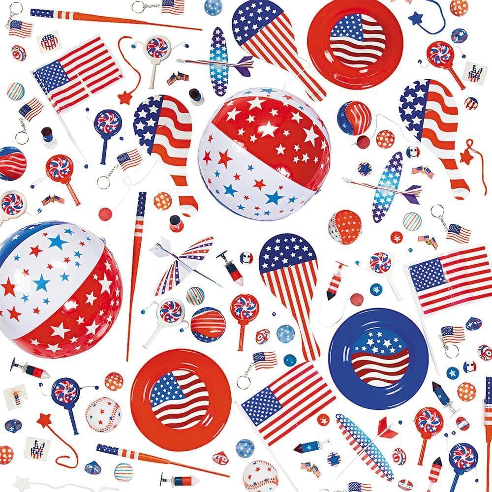 image:imageFun Express Patriotic Fourth of July Toy Assortment 1000 pieces Gliders Pin tops Pins Balls and more