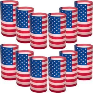 Fun Express 16 1/2″ x 9″ Patriotic USA Flag-Themed Plastic Lantern Luminary Wraps – 12 Pieces