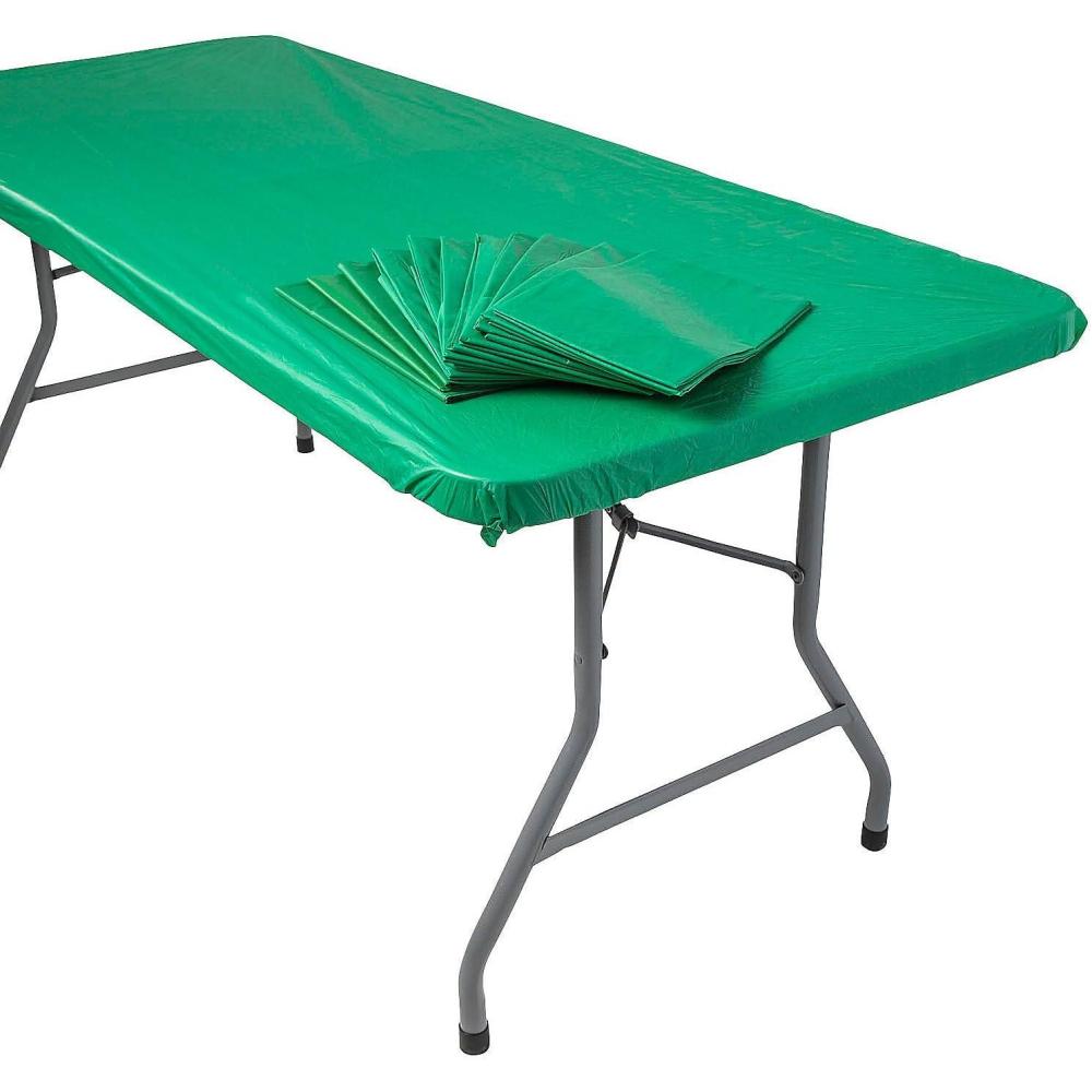 image:imageFun Express 8 Ft Green Fitted Plastic Tablecloths Bulk 12 Pieces