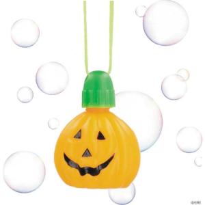 Fun Express 1 3/4″ Pumpkin-Shaped Plastic Bubble Bottle Breakaway Necklaces – 12 Pieces