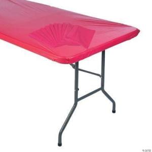 Fun Express 8 Ft. Red Fitted Plastic Tablecloths Bulk 12 Pieces