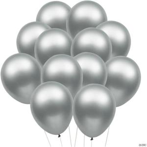 Fun Express Metallic Silver Platinum Satin Luxe 12″ Latex Balloons – 25 Pieces