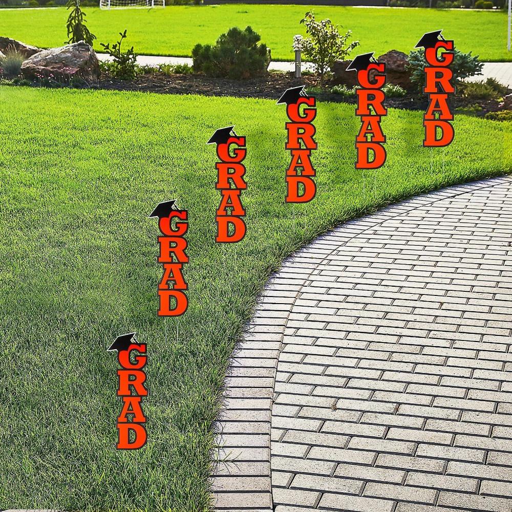 image:imageFun Express Bulk 6 Pieces Orange Grad Vertical Yard Signs Grad Graduation Party Decoration Supplies Graduation Party Outdoor Garden Supply Congrats Grad Lawn Signs for High School