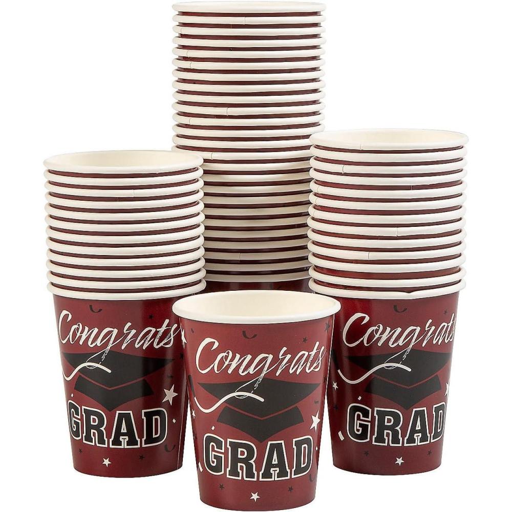 image:imageFun Express Burgundy Graduation Party Congrats Grad amp Cap Paper Cups Bulk 50 Pc