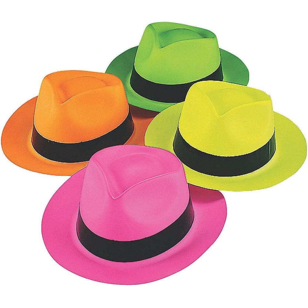 image:imageFun Express Neon Color Plastic Gangster Hats for Party Apparel Accessories Hats Party Hats Party 12 Pieces1