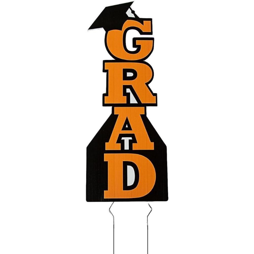 image:imageFun Express Orange Grad Vertical Yard Sign Grad Yard Sign Graduation Decoration High School College Graduation Party Decoration Supplies