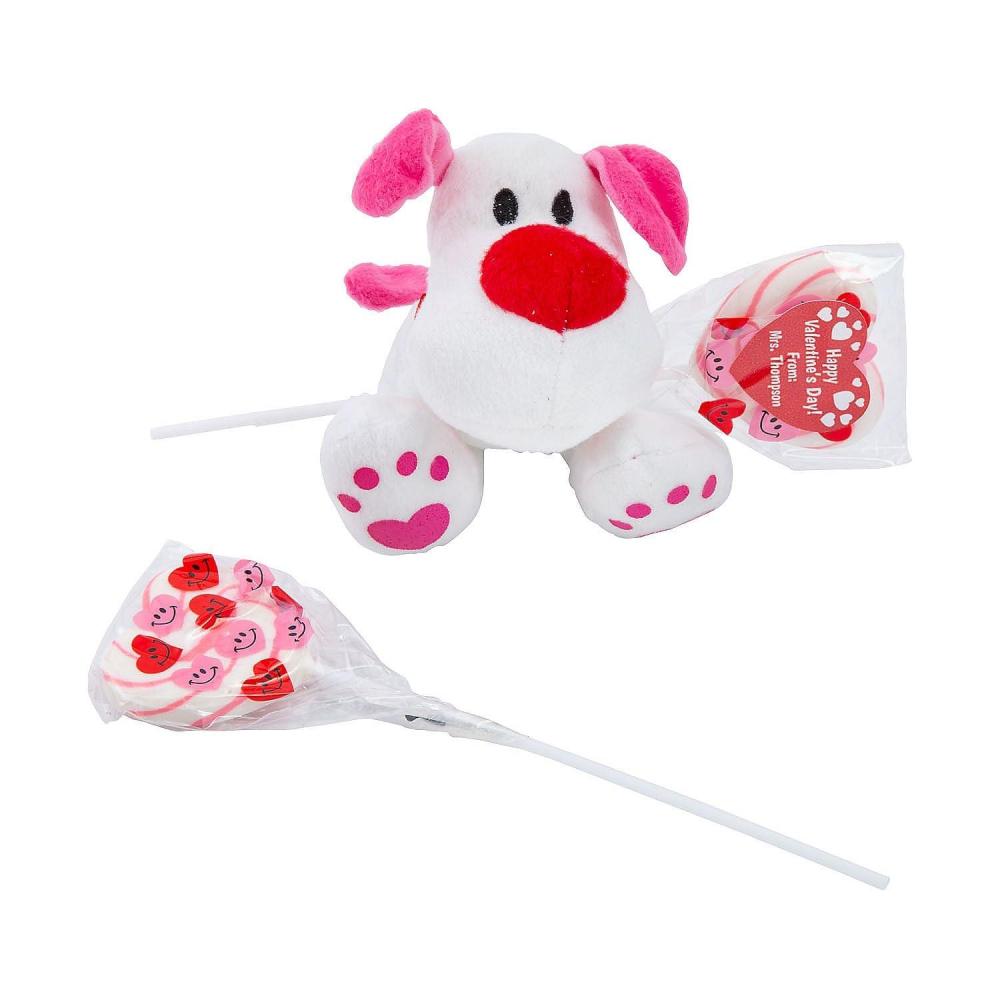 image:imageFun Express Personalized HeartShaped Lollipop Valentine Exchanges with Stuffed Dog  Assortments May Vary