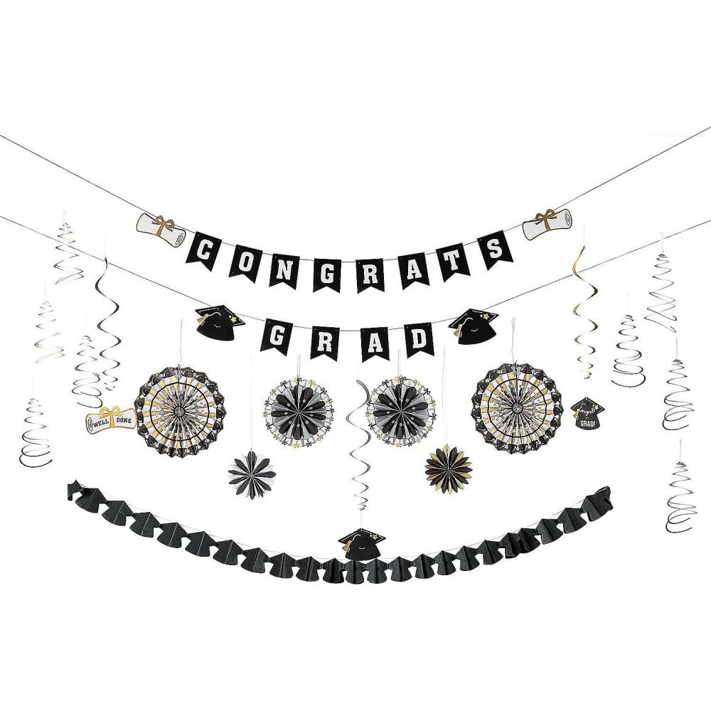 image:imageSilver Black amp Gold Graduation Party Congrats Grad Decorating Kit 24 Pieces