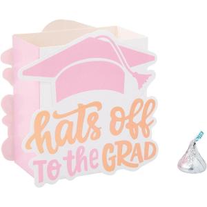4 1/2″ x 4 1/2″ Graduation Party Pink Hats off to the Grad Favor Boxes – 12 Pieces