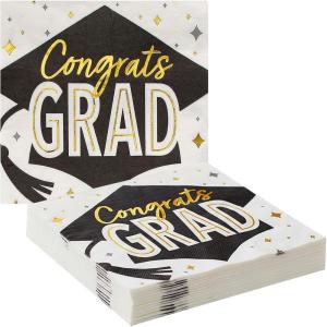 Black & Gold Graduation Party Luncheon Napkins, 50 Pieces