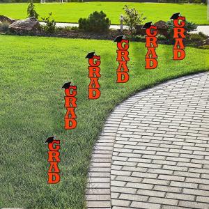 Fun Express Bulk 6 Pieces Orange Grad Vertical Yard Signs – Grad Graduation Party Decoration Supplies – Graduation Party Outdoor Garden Supply – Congrats Grad Lawn Signs for High School