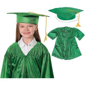 Fun Express Bulk Elementary School Shiny Green Graduation Cap & Gown Sets for 12