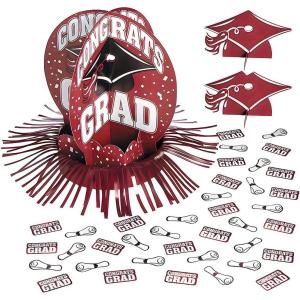 Fun Express Burgundy Graduation Table Décor Kit – Elegant Party Décor for Graduation Celebrations Centerpieces & General Decor – Perfect for Memorable Graduation Parties – 23 Pieces