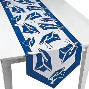 Fun Express Green Congrats Grad Table Runner – Paper – 17 x 90 Inches – Party Supplies – 1 Piece(Blue)