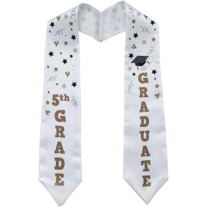 Fun Express White Graduation Sash 52 Inch Kids Elementary 5th Grade Polyester Graduation Stole – Premium Academic Stole for Boys & Girls | Perfect for Moving Up Ceremony & Day Accessories