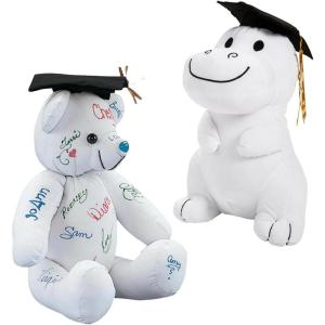 Graduation Autograph Stuffed Bear & Dinosaur Animals with Cap 11″ 12″ 2 Pc.