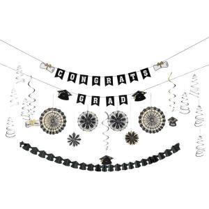 Silver Black & Gold Graduation Party Congrats Grad Decorating Kit 24 Pieces