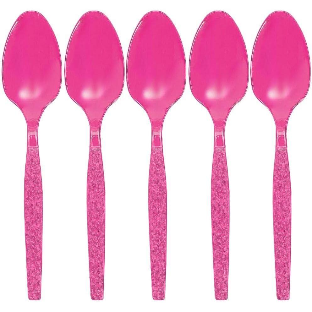 image:imageFun Express Kelly Green Plastic Spoons 50 Pc Party Supplies Solid Tableware Cutlery 50 PiecesHot Pink