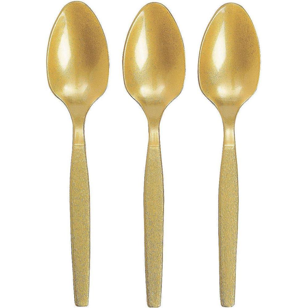 image:imageFun Express Kelly Green Plastic Spoons 50 Pc Party Supplies Solid Tableware Cutlery 50 PiecesMetallic Gold