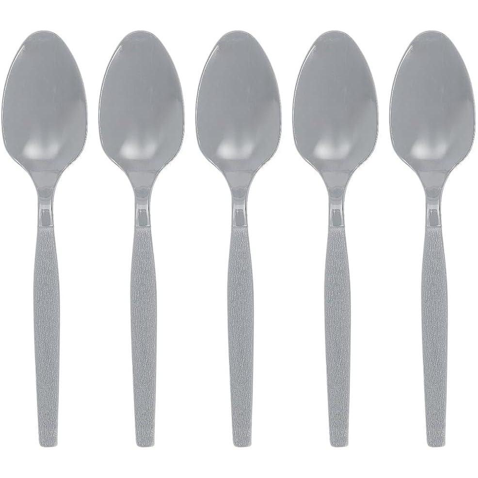image:imageFun Express Kelly Green Plastic Spoons 50 Pc Party Supplies Solid Tableware Cutlery 50 PiecesMetallic Silver
