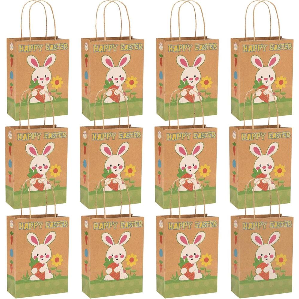 image:imageFun Express Brown Paper Happy Easter Bunny Gift Bags Pack of 12 Easter Party Supplies