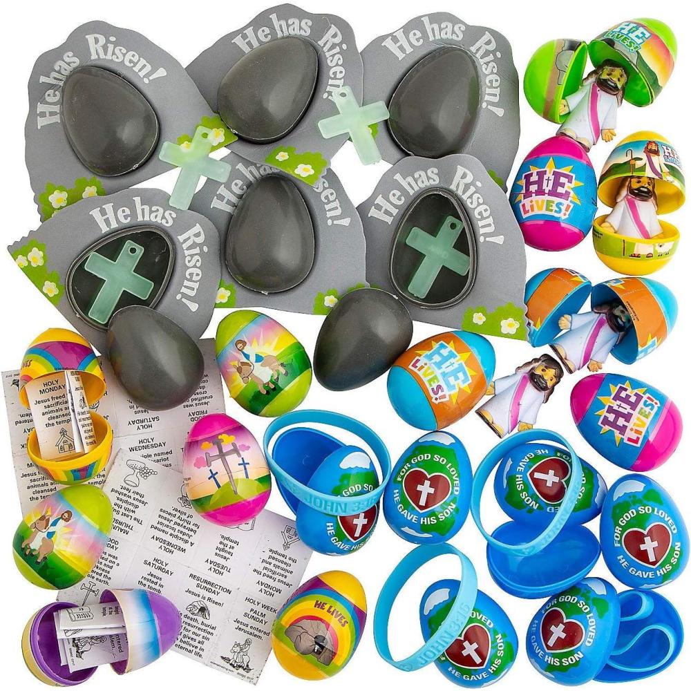 image:imageFun Express Bulk Prefilled Easter Eggs Stuffed with Religious Toy Assortment Easter Egg Hunt Supplies 240 Pieces