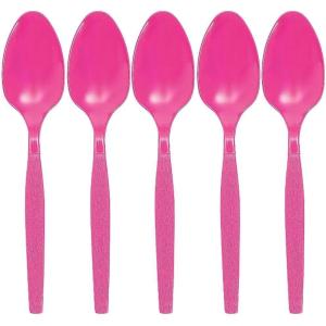Fun Express – Kelly Green Plastic Spoons (50 Pc) – Party Supplies – Solid Tableware – Cutlery – 50 Pieces(Hot Pink)