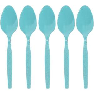 Fun Express – Kelly Green Plastic Spoons (50 Pc) – Party Supplies – Solid Tableware – Cutlery – 50 Pieces(Light Blue)