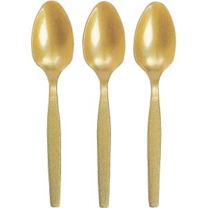 Fun Express – Kelly Green Plastic Spoons (50 Pc) – Party Supplies – Solid Tableware – Cutlery – 50 Pieces(Metallic Gold)