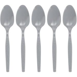Fun Express – Kelly Green Plastic Spoons (50 Pc) – Party Supplies – Solid Tableware – Cutlery – 50 Pieces(Metallic Silver)
