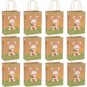 Fun Express Brown Paper Happy Easter Bunny Gift Bags (Pack of 12) Easter Party Supplies