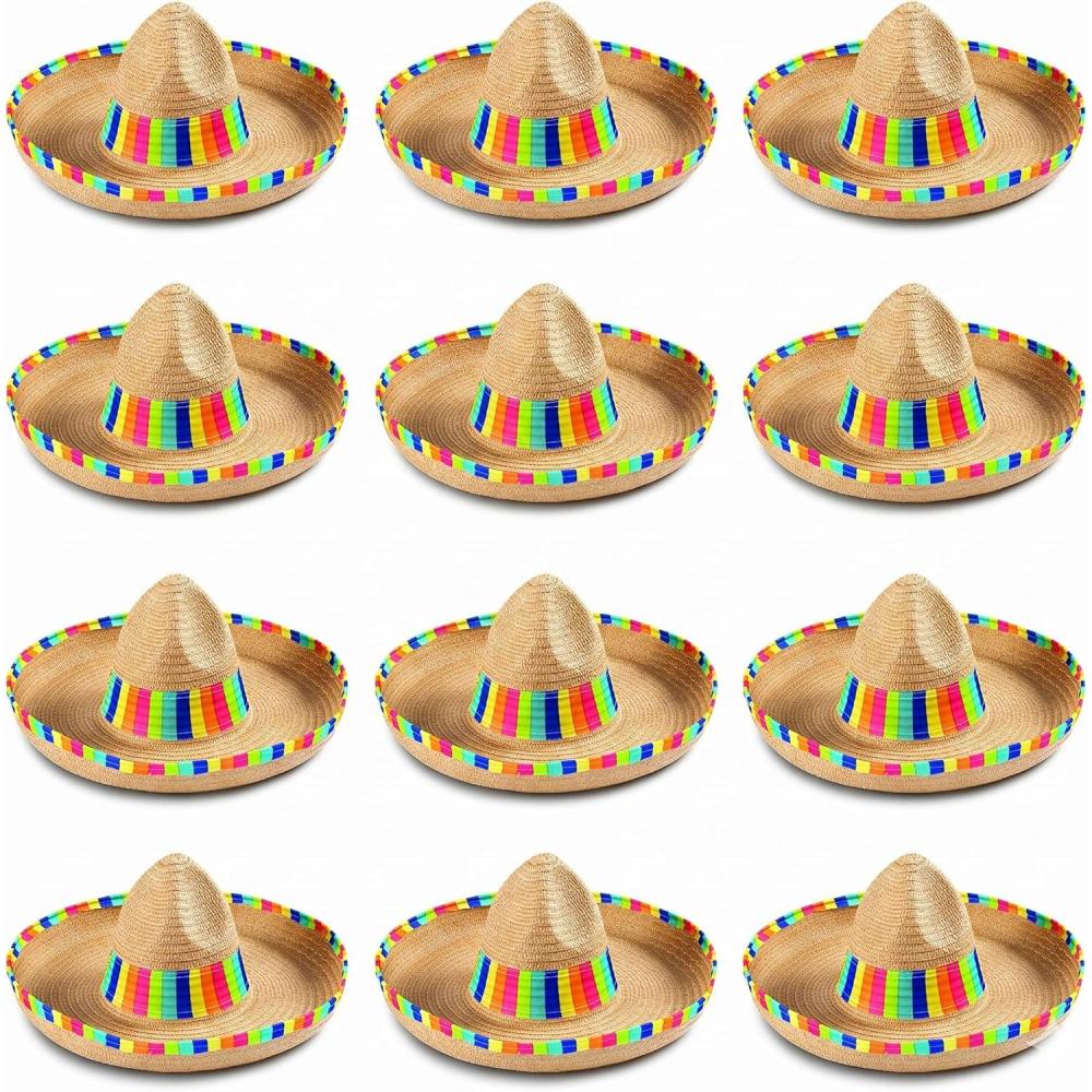 image:imageFun Express Sombrero Hats 12 Pack Adult Straw Mexican Paper Straw Hat with Rainbow Border Fiesta Party Decorations amp Cinco de Mayo Party Supplies Sombrero Party Hats for Men amp Women