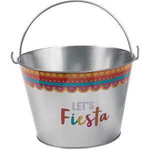 Fun Express Fiesta Metal Pail Large – Party Supplies – 3 Pieces