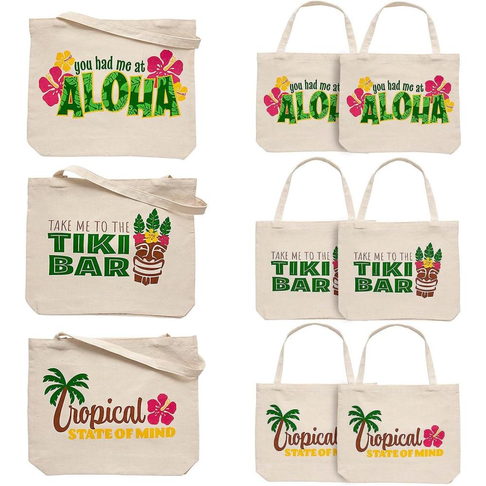 image:image14 x 13 Medium Luau Summer Fun Canvas Tote Bags 6 Pieces