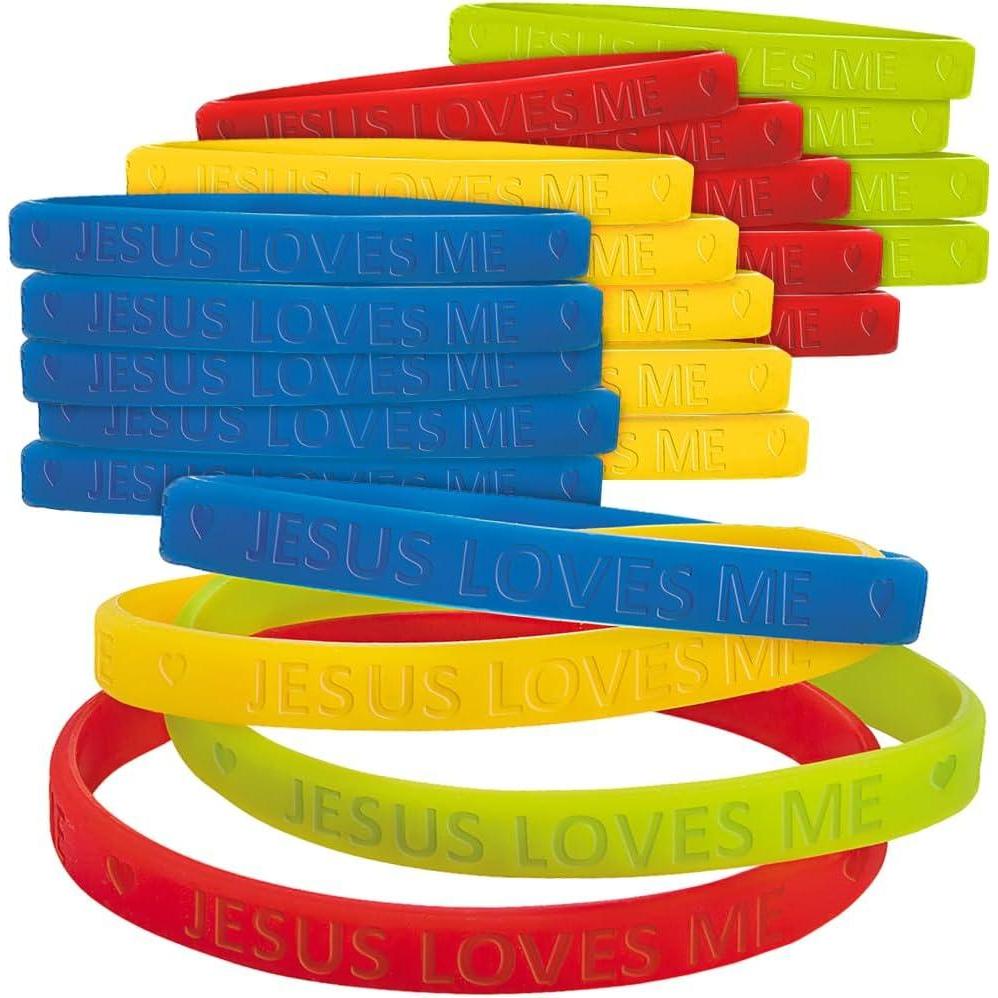 image:imageFun Express Jesus Loves Me Thin Band Bracelet Jewelry Bracelets Rubber Bracelets 24 Pieces