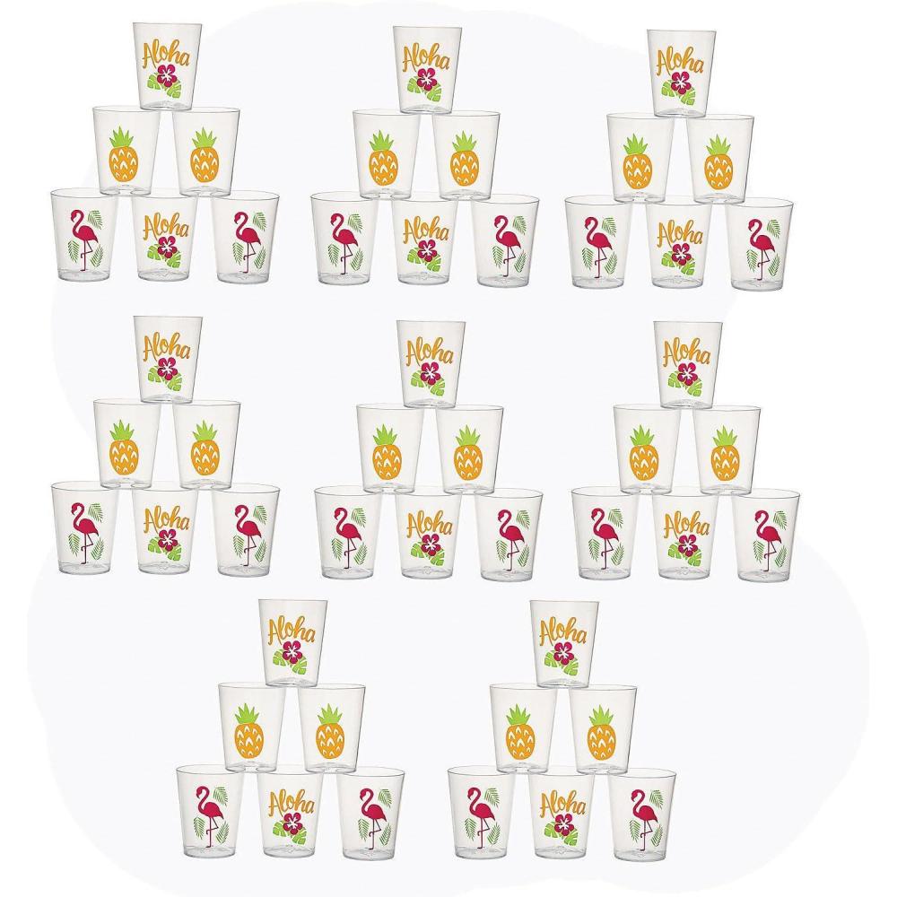 image:imageFun Express 2 oz Mega Bulk 200 Ct Tropical Luau Multicolor Plastic Shot Glasses