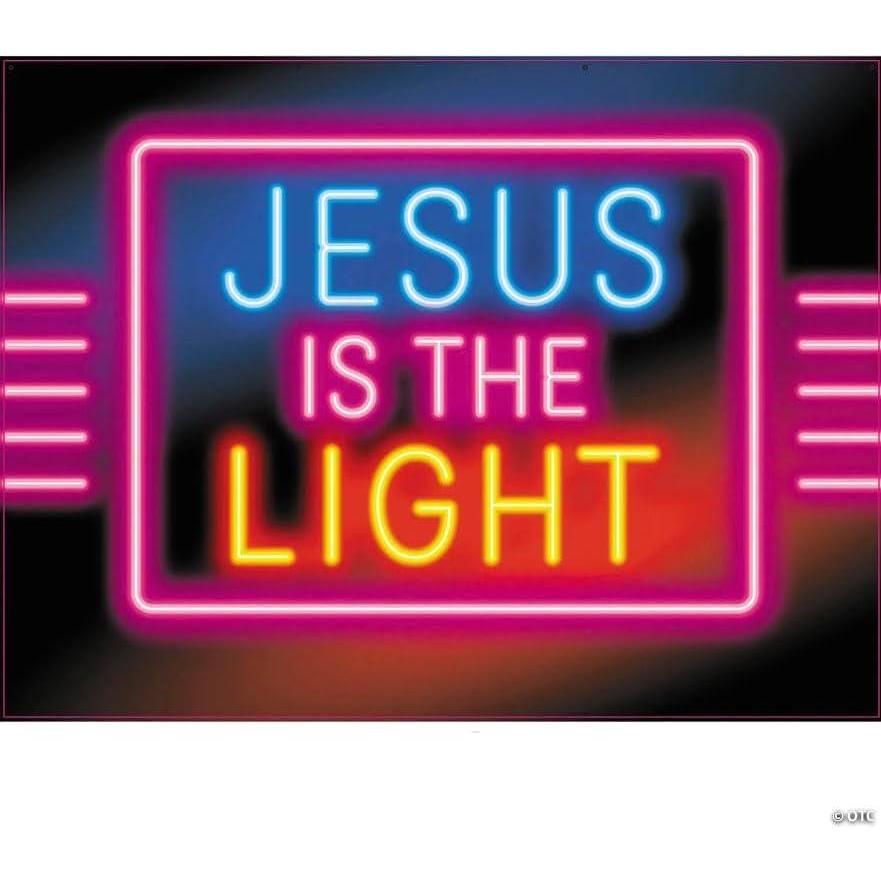 image:imageFun Express 96 x 72 Neon Jesus is the Light VBS Polyester Photo Booth Backdrop
