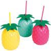 Fun Express Set of 6 Pieces Pineapple Shaped Cups with Straws, Each Holds 24 oz, BPA Free PLastic, Luau and Tropical Party Supplies, Multi-Color