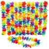 Rainbow Flower Lei Necklaces – Set of 12 – Summer, Beach, Luau and Tiki Party Apparel Accessories