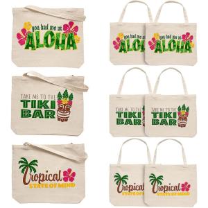 14″ x 13″ Medium Luau Summer Fun Canvas Tote Bags, 6 Pieces