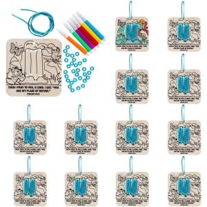 Fun Express 4 1/2″ Rainforest VBS Color Your Own God is Our Refuge Lacing Craft Kit – Makes 12