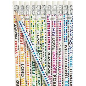 Fun Express Colorful Bible Verse Pencils – Bulk set of 24 – VBS, Church, Sunday School and Religious Stationery Supplies