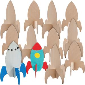 Fun Express Do It Yourself Wood Rockets – VBS Vacation Bible School Supplies/Decor – 4 1/4″ x 6 1/4″ DIY Crafts for Kids and Fun Home Activities – Makes 12