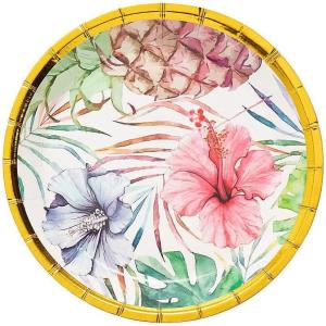 Fun Express Elevated Luau Pineapple & Floral Paper Dessert Plates – Disposable Tableware for Birthday Wedding, Graduation – Perfect for Treats and Festivities Graduation Party Supplies – 8 Pieces