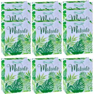 Fun Express Medium Tropical Leaf Thank You Gift Bags – 12 Pieces
