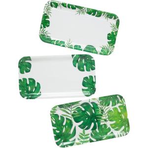 Fun Express Palm Leaf Party Serving Trays – Sturdy Tropical Design Serving Trays for Parties Buffets Weddings & Special Occasions – Ideal for Appetizers Snacks Desserts & Treats – 3 Pieces