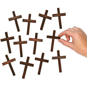 Miniature Wooden Crosses, Set of 12 – Measures 3 Inch – Sunday School, Church Fundraisers, Favors, Baptisms, Confirmation and Religious Gifts