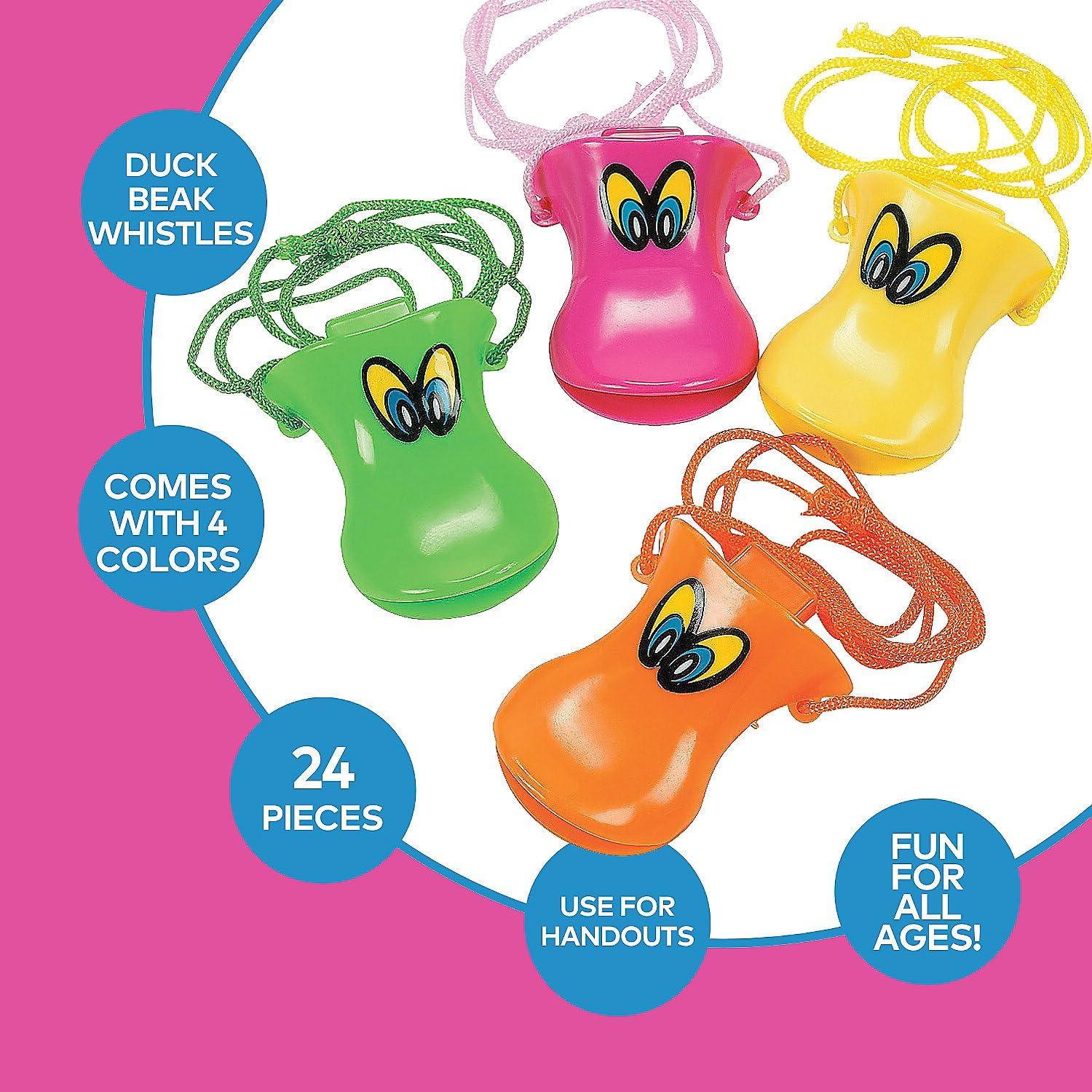 image:imageFun Express Bright Colorful Duck Beak Plastic Whistles 24 Fun Party Toys for Kids Great for Events Games and Outdoor Activities Vibrant Colors 24 Pieces