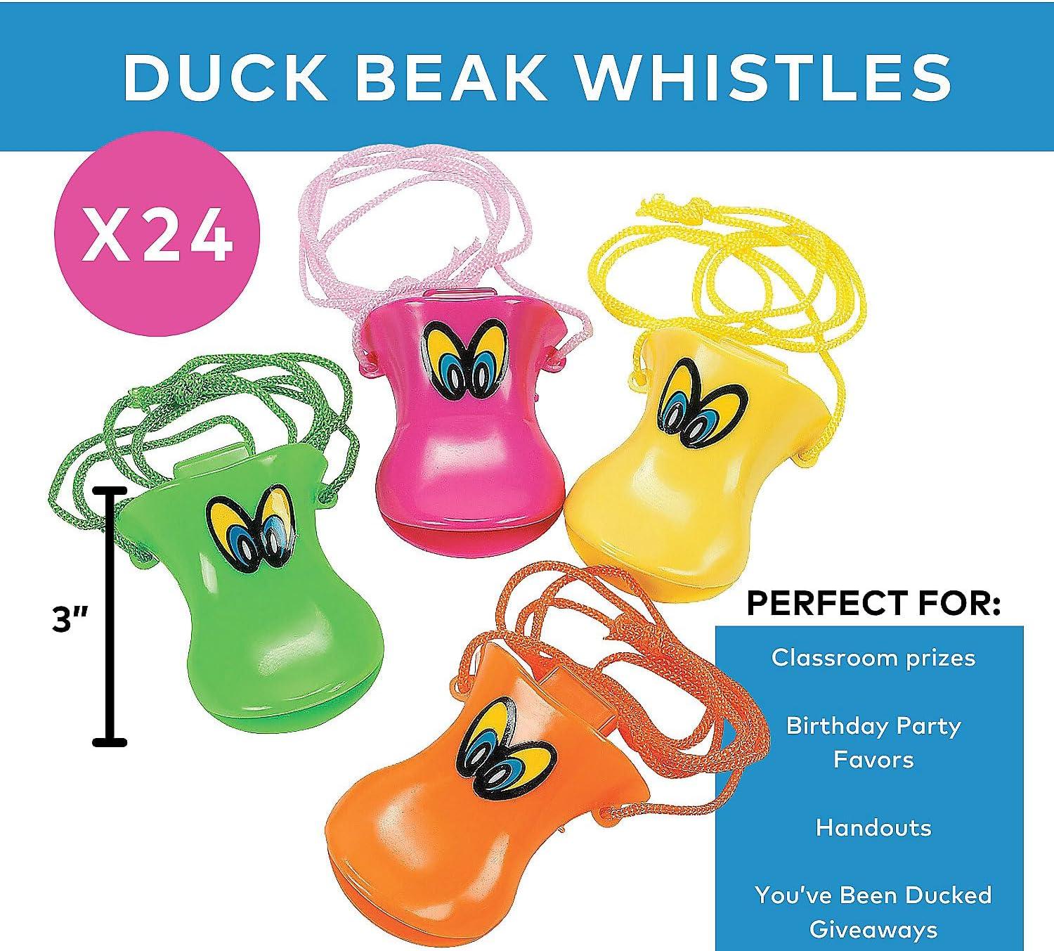 image:imageFun Express Bright Colorful Duck Beak Plastic Whistles 24 Fun Party Toys for Kids Great for Events Games and Outdoor Activities Vibrant Colors 24 Pieces