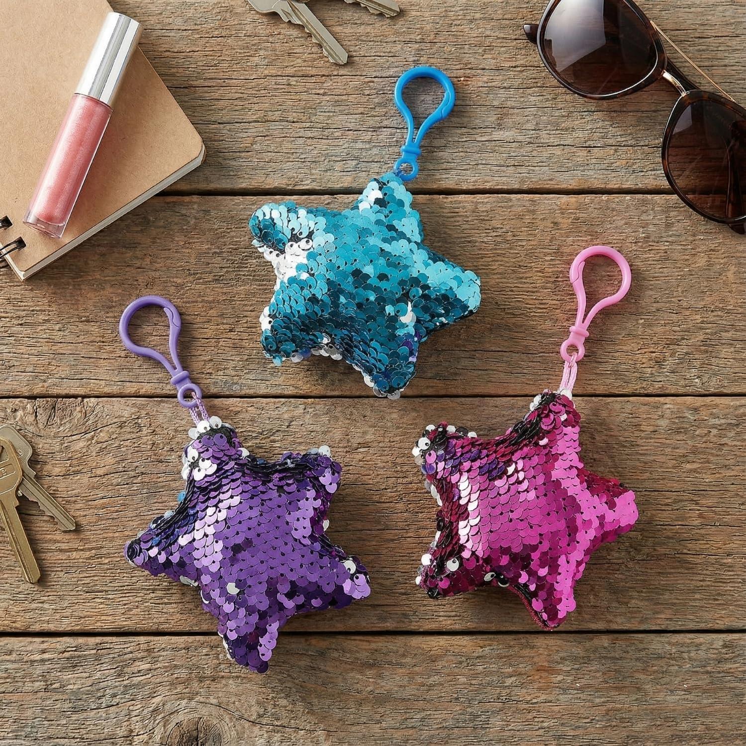 image:imageFun Express Flipping Sequin Star Keychains ColorChanging Fun Novelty Keychains with Sparkling Sequins Perfect for Party Favors Gift Bags Special Occasions and Holiday Gifts 12 Pieces